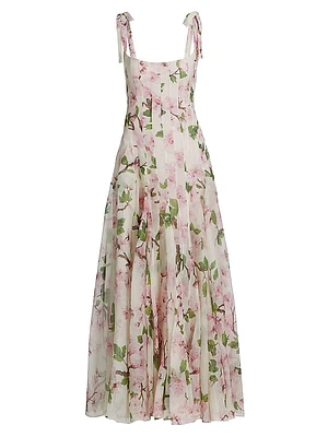 Cherry Blossom Pleated Organza Scoopneck Gown