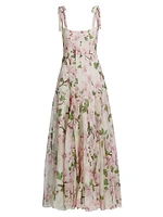 Cherry Blossom Pleated Organza Scoopneck Gown
