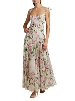 Cherry Blossom Pleated Organza Scoopneck Gown