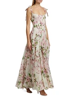 Cherry Blossom Pleated Organza Scoopneck Gown
