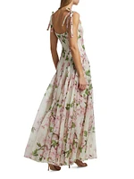 Cherry Blossom Pleated Organza Scoopneck Gown