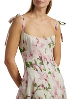 Cherry Blossom Pleated Organza Scoopneck Gown