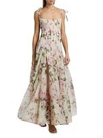 Cherry Blossom Pleated Organza Scoopneck Gown