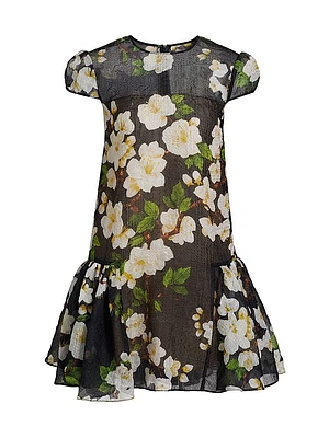Floral Silk-Blend Drop-Waist Minidress