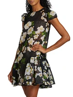 Floral Silk-Blend Drop-Waist Minidress
