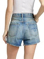Crossover Asymmetric Washed-Denim Shorts