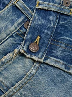 Crossover Asymmetric Washed-Denim Shorts
