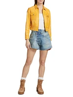Crossover Asymmetric Washed-Denim Shorts