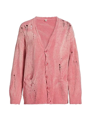 Distressed Cotton Knit Boyfriend Cardigan