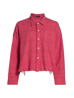 Striped Cotton Raw-Edge Crop Shirt