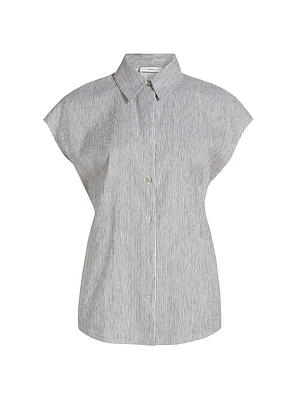 Ticking Striped Linen-Blend Blouse