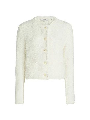 Cotton-Blend Knit Crewneck Cardigan