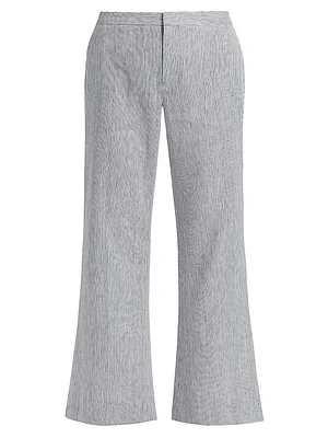 Striped Linen-Cotton Low-Rise Flared Pants