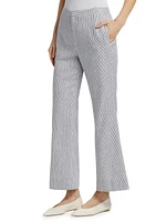 Striped Linen-Cotton Low-Rise Flared Pants