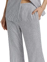 Striped Linen-Cotton Low-Rise Flared Pants