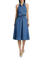 Chassidy Chambray Halterneck Midi-Shirtdress