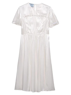 Embroidered Satin Midi-Dress