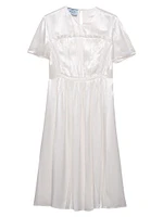 Embroidered Satin Midi-Dress