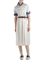 Embroidered Satin Midi-Dress