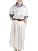 Embroidered Satin Midi-Dress