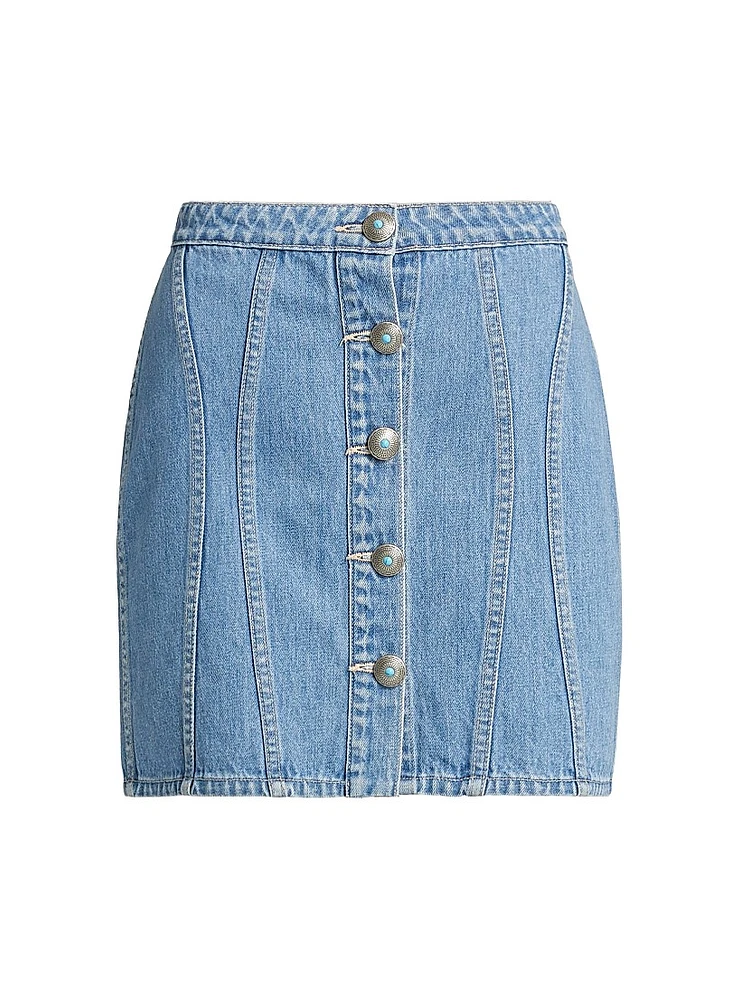 Phia Button-Front Denim Miniskirt