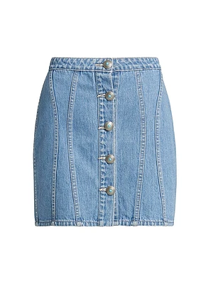 Phia Button-Front Denim Miniskirt