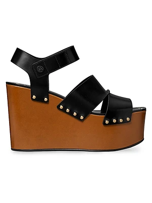 110MM Studded Leather Platform Wedge Sandals