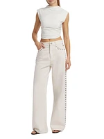 Cary Studded High-Rise Wide-Leg Jeans