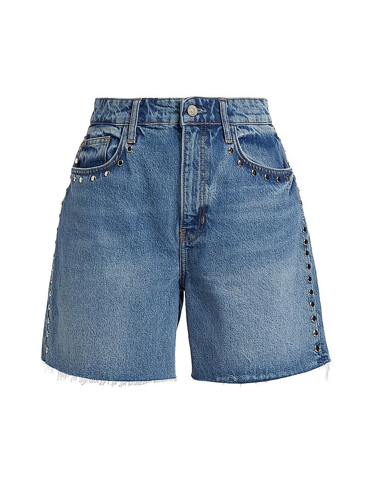 Raye Studded Mid-Rise Denim Shorts