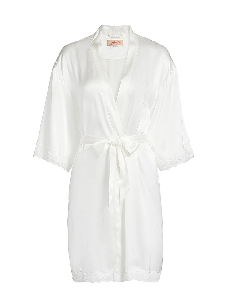 Camille Silk Lace-Trimmed Short Robe