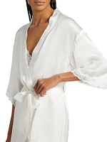 Camille Silk Lace-Trimmed Short Robe