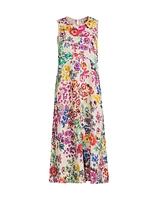 Evalon Floral Linen Midi-Dress