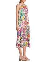 Evalon Floral Linen Midi-Dress