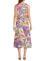 Evalon Floral Linen Midi-Dress