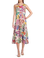 Evalon Floral Linen Midi-Dress