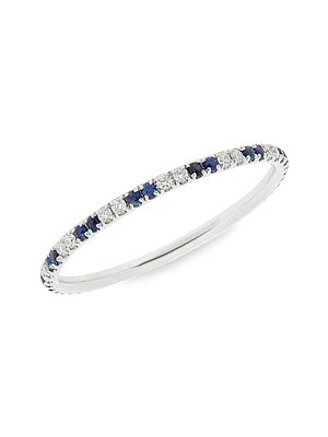 Classic Thread Stripes 18K White Gold, Blue Sapphire & 0.16 TCW Diamond Eternity Band