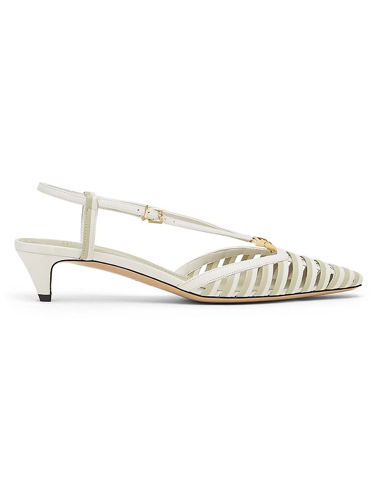 Fold 40MM Striped Cut-Out Leather Kitten-Heel Pumps