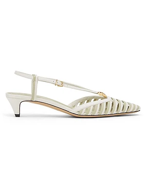 Fold 40MM Striped Cut-Out Leather Kitten-Heel Pumps