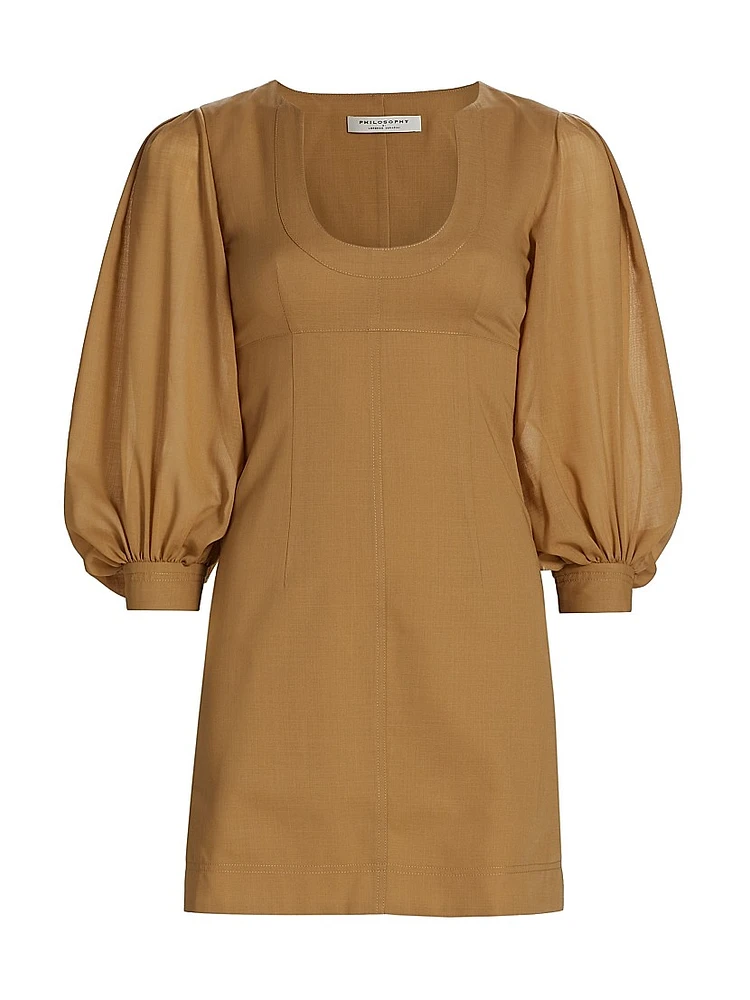 Stitched Puff-Sleeve Minidress