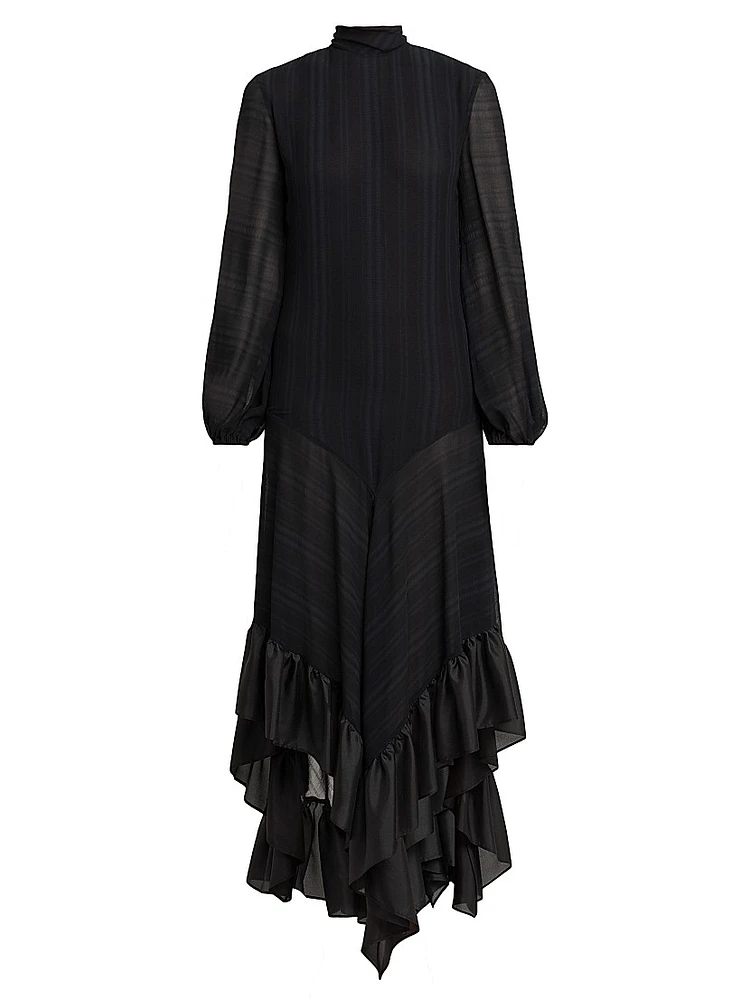 Ruffled Silk Tie-Back Maxi Dress