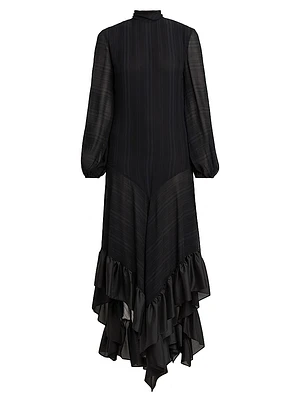 Ruffled Silk Tie-Back Maxi Dress