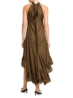 Ruffled Silk Halter Maxi Dress