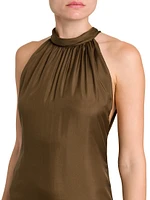 Ruffled Silk Halter Maxi Dress