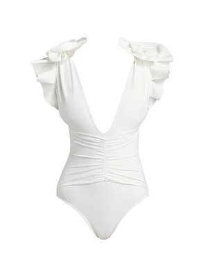 Koji Ruched Ruffle-Trim Swimsuit