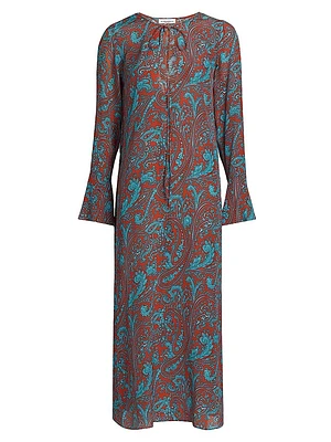 Autumn Paisley Silk Maxi Dress