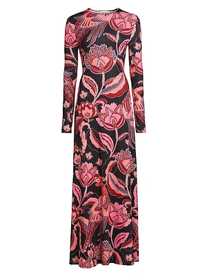 Sam Floral Stretch Jersey Body-Con Maxi Dress