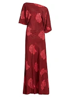 Grace Floral Silk Asymmetrical Bias-Cut Maxi Dress