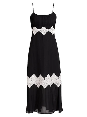 Isadora Silk Lace-Trimmed Midi-Dress