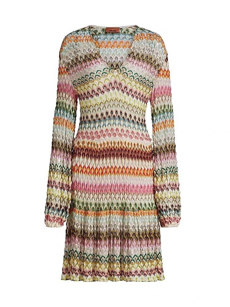 Raschel Lace Chevron Long-Sleeve Dress