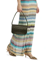 Raschel Lace Chevron Flutter-Sleeve Maxi Dress